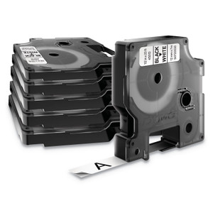 DYMO D1 Standard Labels, 0.5" x 23 ft, Black Print on White Tape, 6/Pack