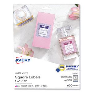 Avery Square Labels with Sure Feed and TrueBlock, 1.5 x 1.5, White, 600/Pack (AVE22805) View Product Image