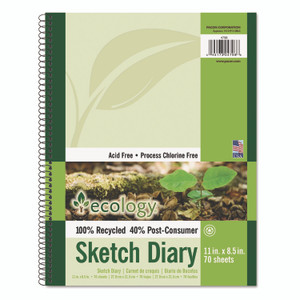 Pacon Ecology Sketch Diary, 60 lb Text Paper Stock, Green Cover, (70) 11 x 8.5 Sheets