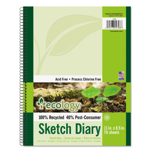 Pacon Ecology Sketch Diary, 60 lb Text Paper Stock, Green Cover, (70) 11 x 8.5 Sheets View Product Image