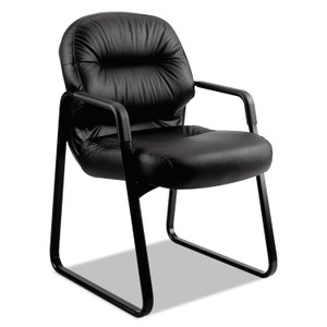 HON Pillow-Soft 2090 Series Guest Arm Chair, Leather Upholstery, 31.25" x 35.75" x 36", Black Seat, Black Back, Black Base