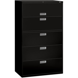 HON Brigade 600 H695 Lateral File - 64" Height x 42" Width x 18" Depth - 5 - Finish: Black