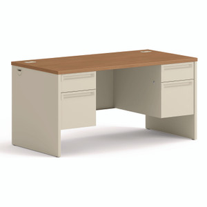 HON 38000 Series Double Pedestal Desk, 60" x 30" x 29.5", Harvest/Putty