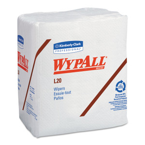 WypAll L20 Towels, 1/4 Fold, 4-Ply, 12.5 x 13, Unscented, White, 68/Pack, 12 Packs/Carton