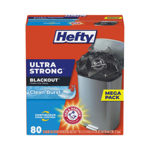 Hefty Ultra Strong BlackOut Tall-Kitchen Drawstring Bags, 13 gal, 23.75" x 24.88", Black, 80 Bags/Box, 3 Boxes/Carton