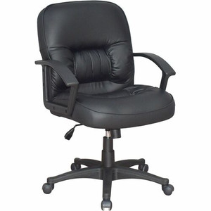 Lorell Tufted Managerial Mid-Back Office Chair - Black Seat Color - Leather Seat Material - Black Frame Color - 5-star Base - Black
