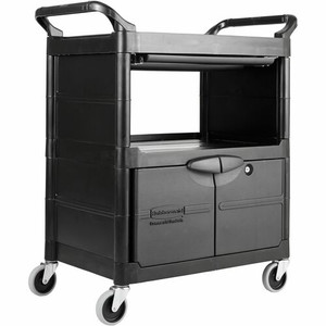 Rubbermaid Commercial Service Utility Cart - Round Handle - 300 lb Load Capacity - 4 Casters - Plastic, Metal - 33.63" Length x 18.63" Width x 37.75" Height