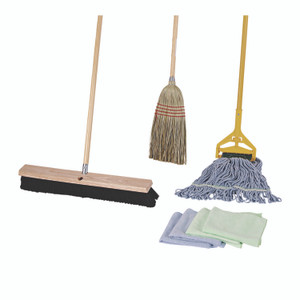 Boardwalk Cleaning Kit, Medium Blue Cotton/Rayon/Synthetic Head, 60" Natural/Yellow Wood/Metal Handle