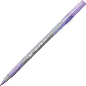 BIC Round Stic Grip Ballpoint Pen - Medium Pen Point - Purple Ink - Frost Barrel