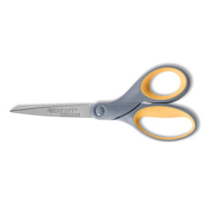 Westcott Titanium Bonded Scissors, 7" Long, 3" Cut Length, Straight Gray/Yellow Handle