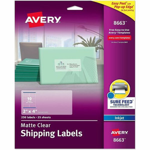 Avery Shipping Labels, Sure Feed, 2" x 4" , 100 Clear Labels (18663) - x 2" Width x 4" Length - Full Sheet - Permanent Adhesive - Rectangle - Inkjet