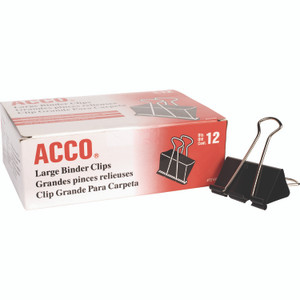 ACCO Binder Clips, Large, Black/Silver, Dozen