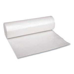 Boardwalk Recycled Low-Density Polyethylene Can Liners, 45 gal, 1.4 mil, 40" x 46", Clear, Perforated, 10 Bags/Roll, 10 Rolls/Carton
