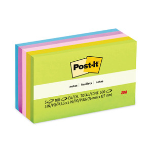 Post-it Notes Original Pads in Floral Fantasy Collection Colors, 3" x 5", 100 Sheets/Pad, 5 Pads/Pack (MMM6555UC) View Product Image