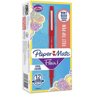 Paper Mate Flair Point Guard Felt Tip Marker Pens - Medium Pen Point - Red Ink - Water Based - Red Barrel