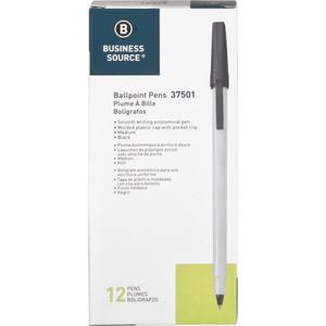 Business Source Ballpoint Stick Pens, Med Pt, Lt Gray Barrel/ Black Ink (BSN37501) View Product Image