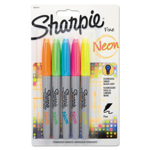 Sharpie Neon Permanent Markers, Fine Bullet Tip, Assorted Colors, 5/Pack (SAN1860443) View Product Image