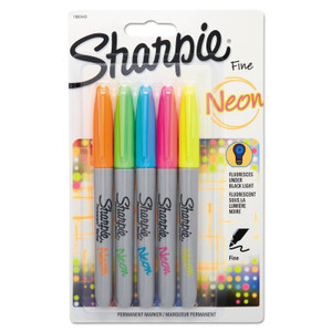 Sharpie Neon Permanent Markers, Fine Bullet Tip, Assorted Colors, 5/Pack