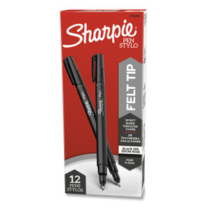 Sharpie Water-Resistant Ink Porous Point Pen, Stick, Fine 0.4 mm, Black Ink, Black Barrel, Dozen