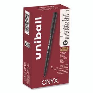 uniball ONYX Rollerball Pen, Stick, Extra-Fine 0.5 mm, Black Ink, Black Barrel, Dozen