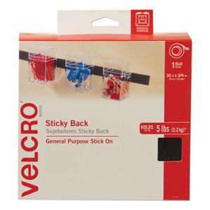 VELCRO Brand Sticky-Back Fasteners, Removable Adhesive, 0.75" x 30 ft, Black