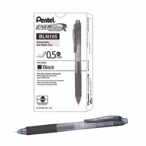 Pentel EnerGel-X Gel Pen, Retractable, Fine 0.5 mm, Black Ink, Clear/Black Barrel, 24/Pack