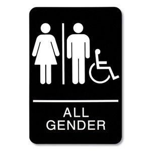 Headline Sign ADA Sign, All Gender/Wheelchair Accessible Tactile Symbol, Plastic, 6 x 9, Black/White