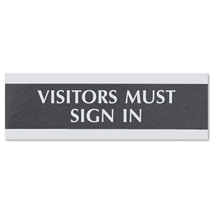 Headline Sign Century Series Office Sign, VISITORS MUST SIGN IN, 9 x 3, Black/Silver