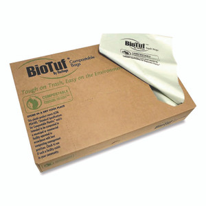 Heritage Biotuf Compostable Can Liners, 33 gal, 0.9 mil, 33" x 39", Light Green, 25 Bags/Roll, 8 Rolls/Carton