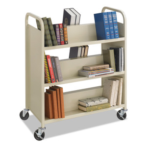 Safco Steel Double-Sided Book Cart, Metal, 6 Shelves, 300 lb Capacity, 36" x 18.5" x 43.5", Sand