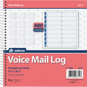 Adams Voice Mail Log Book - 60 Sheet(s) - Spiral Bound - 7.50" x 8.50" Sheet Size