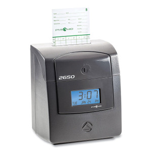 Pyramid Technologies 2650 Pro Auto Aligning Time Clock, LCD Display, Charcoal