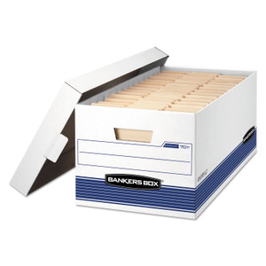 Bankers Box STOR/FILE Medium-Duty Storage Boxes, Letter Files, 12.88" x 25.38" x 10.25", White/Blue, 4/Carton (FEL0070104) View Product Image