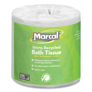 Marcal 100% Recycled 2-Ply Bath Tissue, Septic Safe, Individually Wrapped Rolls, White, 330 Sheets/Roll, 48 Rolls/Carton