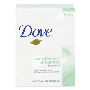 Dove Sensitive Skin Bath Bar, Unscented, 4.5 oz, 8 Bars/Pack, 9 Packs/Carton