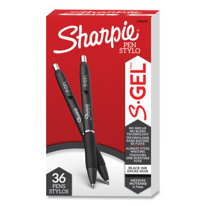 Sharpie S-Gel S-Gel High-Performance Gel Pen, Retractable, Medium 0.7 mm, Black Ink, Black Barrel, 36/Pack SAN2096193