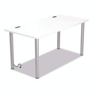 Union & Scale Essentials Writing Table-Desk with Integrated Power Management, 59.7" x 29.3" x 28.8", White/Aluminum