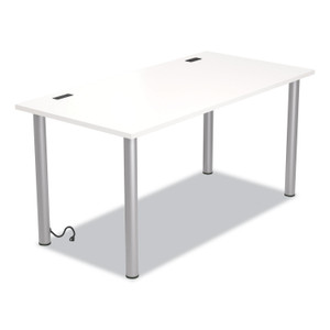 Union & Scale Essentials Writing Table-Desk with Integrated Power Management, 59.7" x 29.3" x 28.8", White/Aluminum (UOS24398966) View Product Image