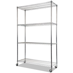 Alera NSF Certified 4-Shelf Wire Shelving Kit with Casters, 48w x 18d x 72h, Silver