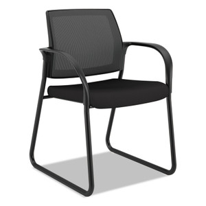 HON Ignition Series Mesh Back Guest Chair with Sled Base, Fabric Seat, 25" x 22" x 34", Black Seat, Black Back, Black Base (HONIB108IMCU10) View Product Image