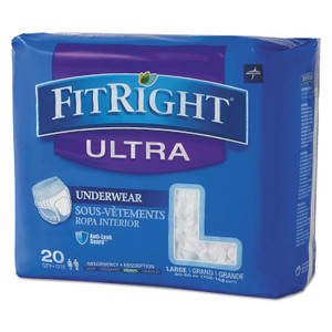 Medline FitRight Ultra Protective Underwear, Large, 40" to 56" Waist, 20/Pack (MIIFIT23505A) View Product Image