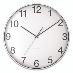 Union & Scale Essentials Classic Round Wall Clock, 12" Overall Diameter, Silver Case, 1 AA (sold separately)
