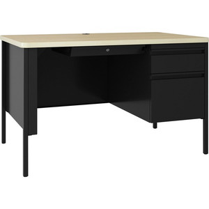 Lorell Fortress Series 48" Right Single-Pedestal Desk - 30" Height x 48" Width x 29.5" Depth, 0.8" Height Modesty Panel, x 1.1" Thickness Top - Single Pedestal on Right Side - Square Edge - Material: Steel - Finish: Black