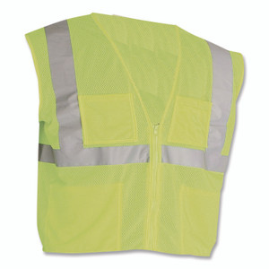PIP ANSI Class 2 Four Pocket Zipper Safety Vest, Polyester Mesh, 4X-Large, Hi-Viz Lime Yellow