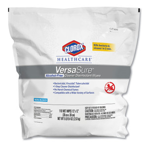 Clorox Healthcare VersaSure Cleaner Disinfectant Wipes, 1-Ply, 12 x 12, Fragranced, White, 110/Pouch (CLO31761EA) View Product Image