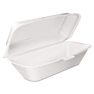 Dart Foam Hinged Lid Container, Hoagie Container with Removable Lid, 5.3 x 9.8 x 3.3, White, 125/Bag, 4 Bags/Carton