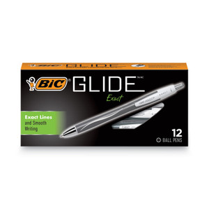 BIC GLIDE Exact Ballpoint Pen, Retractable, Fine 0.7 mm, Black Ink, Black Barrel, Dozen (BICVCGN11BK) View Product Image