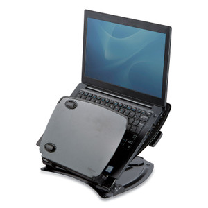 Fellowes Professional Series Laptop Riser with USB Hub, 12.13" x 13.38" x 3", Black/Gray View Product Image
