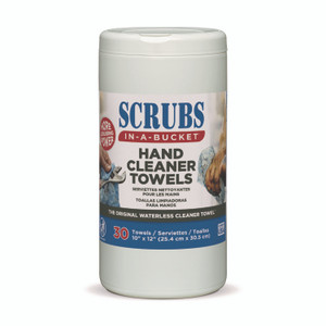 SCRUBS Hand Cleaner Towels, 1-Ply, 10 x 12, Citrus, Blue/White, 30/Canister