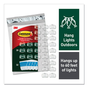 Command All Weather Hooks and Strips, Small, Plastic, Clear, 0.5 lb Capacity, 30 Clips and 32 Strips/Pack